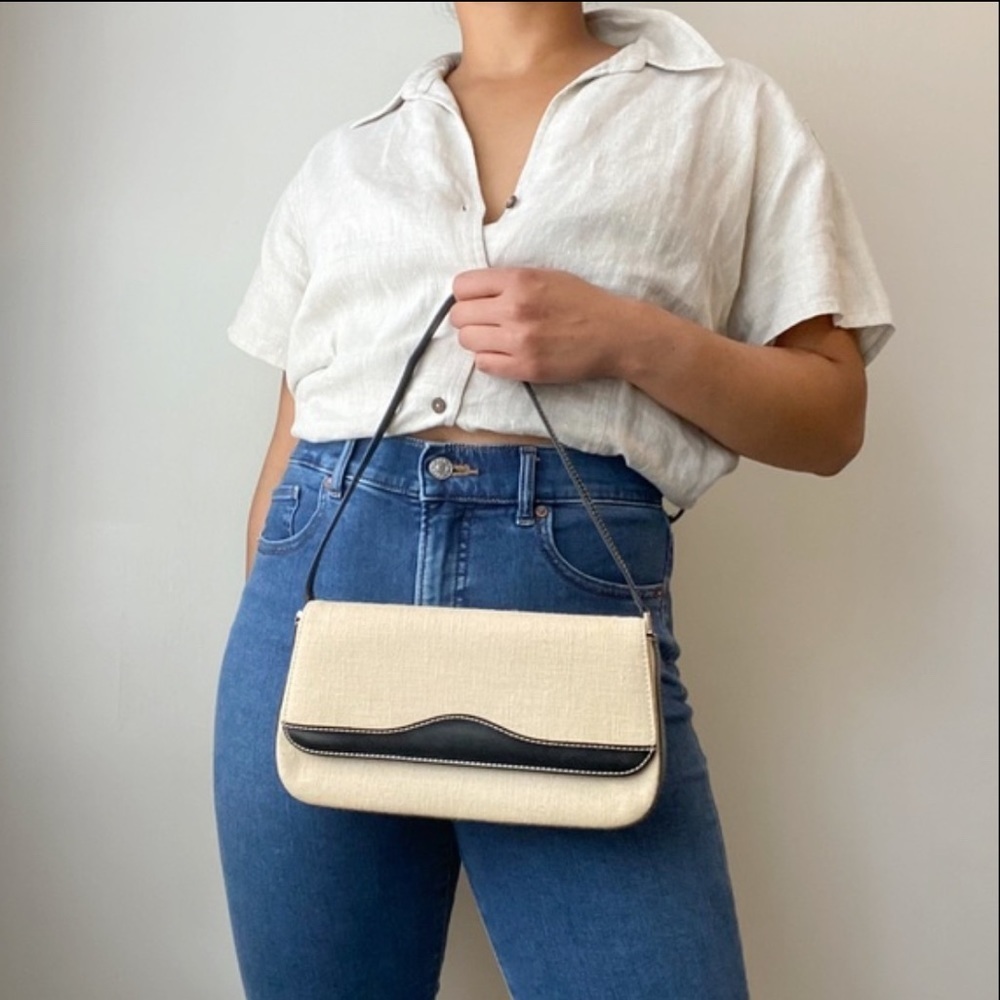 Two Tone Canvas Flap Shoulder Bag